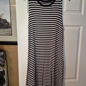 Time and Tru Black and White Striped Midi Dress